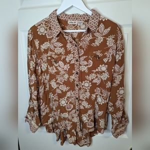 Lola P bohemian brown floral print  blouse size large